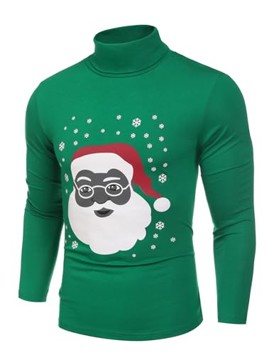 COOFANDY Herren Weihnachtspullover 3D Druck Weihnachts Pullover Norwegerpullover Christmas Sweater Rollkragenpullover Rollkragenshirt Party Weihnachtsmanngrün 3XL von COOFANDY