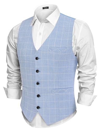 COOFANDY Herren-Weste, legere Anzugweste, formelle Kleidung, schmale Passform, Weste, Business, Hochzeit, Karierter Blazer - Himmelblau, Large COOFANDY Herren-Weste, legere Anzugweste, formelle Kleidung, schmale Passform, Weste, Business, Hochzeit, Karierter Blazer - Himmelblau, Large von COOFANDY