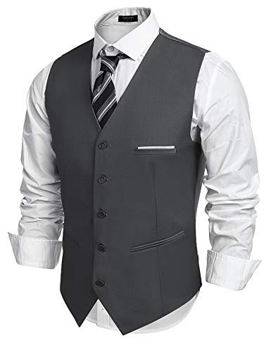 COOFANDY Herren Weste Anzug V-ausschnitt Ärmellose Anzugeste Slim Fit Hochzeit Anzugwesten(Dunkel grau,S) von COOFANDY