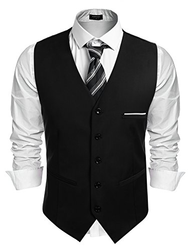 COOFANDY Herren Weste Anzugweste V-Ausschnitt Slim fit Formale Hochzeit Einfarbige Elegant Herrenwesten Business Party Smoking Weste Schwarz M von COOFANDY