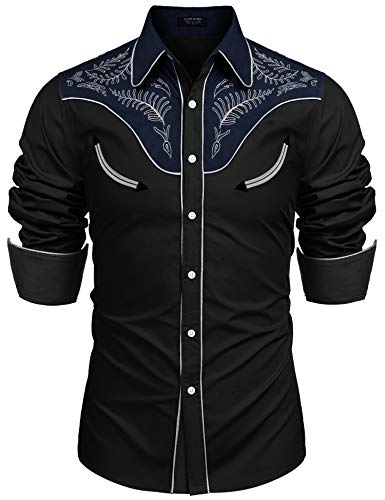 COOFANDY Herren Westernhemd Cowboy bestickt Langarm Button Down Hemd - - Groß von COOFANDY