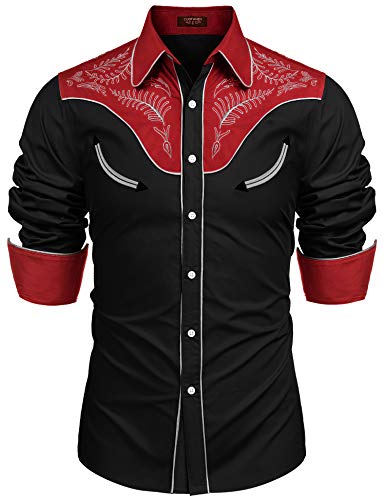 COOFANDY Herren Westernhemd Cowboy bestickt Langarm Button Down Hemd - - XX-Large von COOFANDY