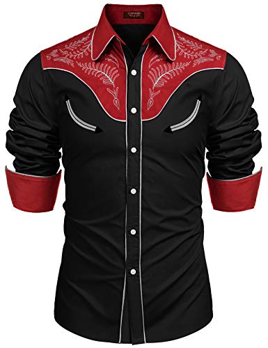 COOFANDY Herren Westernhemd Cowboy Bestickt Langarm Button Down Hemd - - XX-Large von COOFANDY
