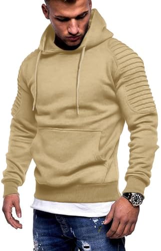 COOFANDY Herren Workout Hoodie Leicht Gym Athletic Sweatshirt Mode Pullover Mit Kapuze Mit Tasche, Khaki, X-Large von COOFANDY