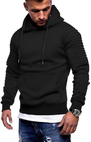 COOFANDY Herren Workout Hoodie Leicht Gym Athletic Sweatshirt Mode Pullover Mit Kapuze Mit Tasche, Schwarz, Medium von COOFANDY