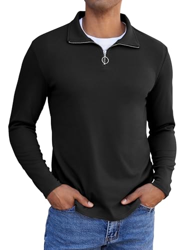 COOFANDY Sweatshirt Herren Ohne Kapuze Langarmshirts Stehkragen Pullover Troyer Winter Männer Langarm Poloshirt Sweater Warm Longsleeve Casual Pullover Schwarz 2XL COOFANDY Sweatshirt Herren Ohne Kapuze Langarmshirts Stehkragen Pullover Troyer Winter Männer Langarm Poloshirt Sweater Warm Longsleeve Casual Pullover Schwarz 2XL von COOFANDY