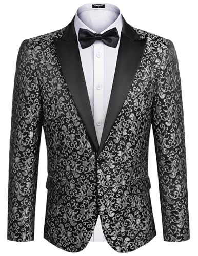 COOFANDY Herren blumenpartei Abendanzug stilvoller Smoking Hochzeit Blazer Prom Smoking us XXXL (Chest 55,1") grau von COOFANDY