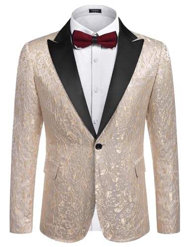 COOFANDY Herren blumenpartei Abendanzug stilvoller Smoking Hochzeit Blazer Prom Smoking us m (Chest 44,9") golden von COOFANDY