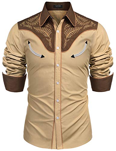 COOFANDY Herren blumenweinlese-Stickerei-Western-Hemd Langarm Winter frühling x-Large 1-Khaki von COOFANDY