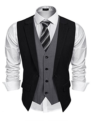 COOFANDY Herren formal fashion layered-weste-weste-kleid-weste groß schwarz von COOFANDY