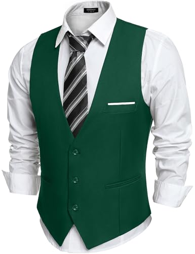 COOFANDY Herren-Anzugsweste, schmale Passform, formelle Weste, leger, Business-Weste für Anzug oder Smoking, Grün , Small von COOFANDY