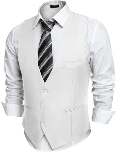 COOFANDY Herren-Anzugsweste, schmale Passform, formelle Weste, leger, Business-Weste für Anzug oder Smoking, Weiss/opulenter Garten, XXX-Large von COOFANDY