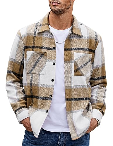 COOFANDY Herrenhemd Flanellhemd Kariert Langarmhemd Lässig Button Down Freizeithemd Regular Fit Hemden mit Brusttasche Helles Khaki XL COOFANDY Herrenhemd Flanellhemd Kariert Langarmhemd Lässig Button Down Freizeithemd Regular Fit Hemden mit Brusttasche Helles Khaki XL von COOFANDY