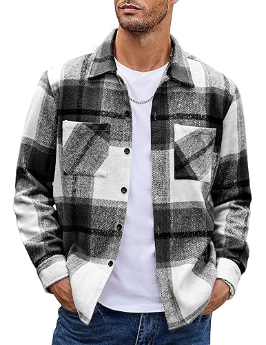 COOFANDY Herrenhemd Flanellhemd Kariert Langarmhemd Lässig Button Down Freizeithemd Regular Fit Hemden mit Brusttasche Schwarz XXL von COOFANDY