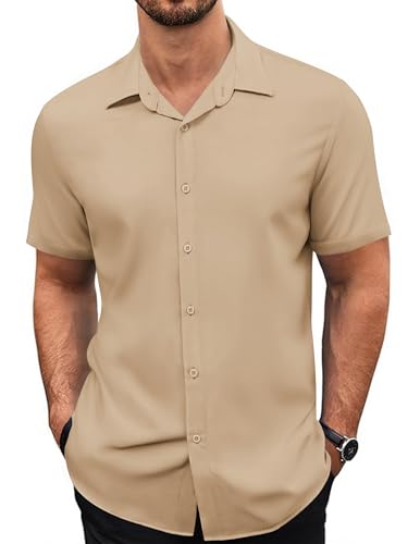 COOFANDY Herrenhemd Kurzarm Freizeithemd Sommer Shirt Männer Beach Party Outfit Strandhemd Office Oberteile Beige S von COOFANDY