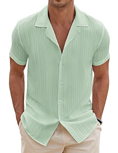 COOFANDY Herren Hemd Kurzarm Wellenstreifen Sommerhemd Regular Fit Freizeithemd Hawaiihemd Guayabera Hemden Casual Shirt Ice Grün 3XL COOFANDY Herren Hemd Kurzarm Wellenstreifen Sommerhemd Regular Fit Freizeithemd Hawaiihemd Guayabera Hemden Casual Shirt Ice Grün 3XL von COOFANDY