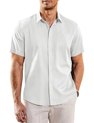 COOFANDY Herrenhemd Kurzarm Sommer Casual Hemd Normale Passform Button Down Hemd Ärmel Business Weiß XL von COOFANDY