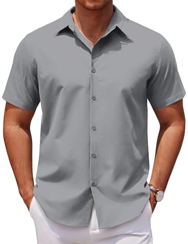 COOFANDY Herren Hemd Kurzarm Sommerhemd Herrenhemd Bügelleichte Button Down Businesshemd Freizeithemd Anzug Büro Formales Work Hemd Hell Grau M von COOFANDY