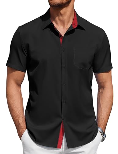 COOFANDY Herren Hemden Kurzarm Leichtes Sommerhemd Strandhemd Freizeithemd Kent Kragen Basic Shirts Mit Taschen Schwarz XL COOFANDY Herren Hemden Kurzarm Leichtes Sommerhemd Strandhemd Freizeithemd Kent Kragen Basic Shirts Mit Taschen Schwarz XL von COOFANDY