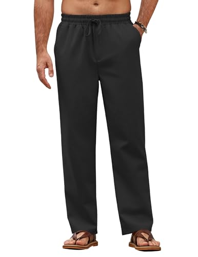 COOFANDY Herrenhose Sommer Lang Leicht Freizeithose Baggy Hose Yoga Urlaub Strandhose mit Kordelzug Schwarz L von COOFANDY