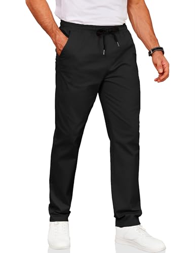COOFANDY Herrenhose mit Kordelzug, Freizeithose, Baumwoll-Twill, elastische Taille, Chinohose, Schwarz, Mittel von COOFANDY