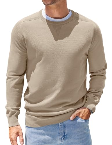 COOFANDY Herrenpullover Langarm Casual Strickpullover mit Rundhalsausschnitt Lightweight Plain Winterpullover Männer Beige M von COOFANDY