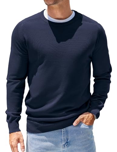 COOFANDY Herrenpullover Langarm Casual Strickpullover mit Rundhalsausschnitt Lightweight Plain Winterpullover Männer Blau Violett M von COOFANDY