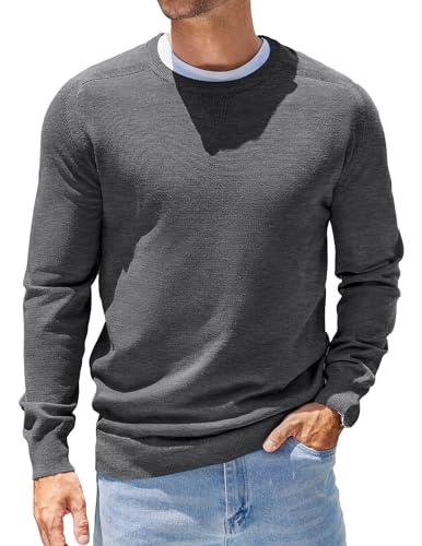 COOFANDY Herrenpullover Langarm Casual Strickpullover mit Rundhalsausschnitt Lightweight Plain Winterpullover Männer Dunkel Grau XL von COOFANDY