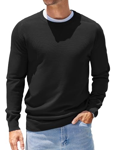 COOFANDY Herrenpullover Langarm Casual Strickpullover mit Rundhalsausschnitt Lightweight Plain Winterpullover Männer Schwarz M von COOFANDY