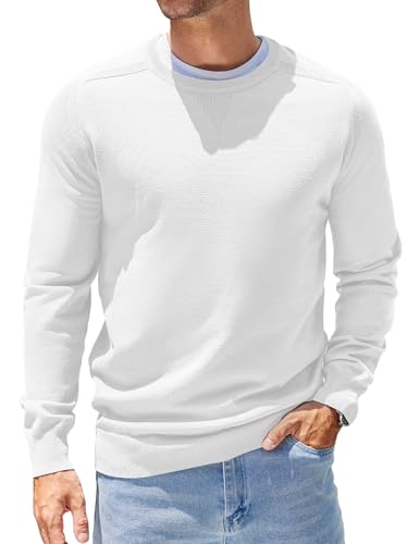 COOFANDY Herrenpullover Langarm Casual Strickpullover mit Rundhalsausschnitt Lightweight Plain Winterpullover Männer Weiß L von COOFANDY