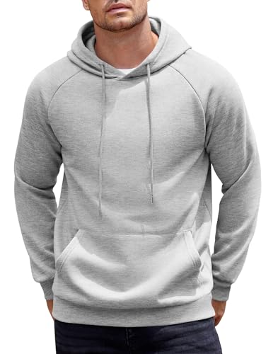 COOFANDY Hoodie Herren Kapuzenpullover Warm Pullover Sweatshirt mit Kapuze Fleece Pullover Baumwolle Sweatshirt Männer Hoody mit Taschen Hellgrau L von COOFANDY