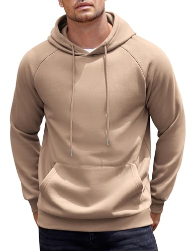 COOFANDY Hoodie Herren Kapuzenpullover Warm Pullover Sweatshirt mit Kapuze Fleece Pullover Baumwolle Sweatshirt Männer Hoody mit Taschen Khaki L von COOFANDY