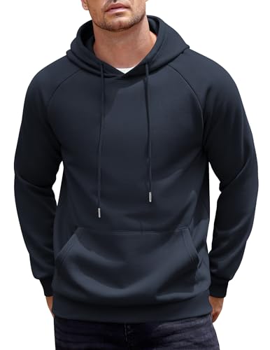 COOFANDY Hoodie Herren Kapuzenpullover Warm Pullover Sweatshirt mit Kapuze Fleece Pullover Baumwolle Sweatshirt Männer Hoody mit Taschen Navy Blau L von COOFANDY