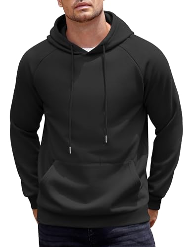 COOFANDY Hoodie Herren Kapuzenpullover Warm Pullover Sweatshirt mit Kapuze Fleece Pullover Baumwolle Sweatshirt Männer Hoody mit Taschen Schwarz L von COOFANDY