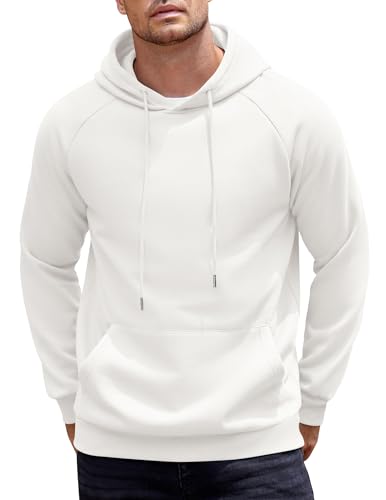 COOFANDY Hoodie Herren Kapuzenpullover Warm Pullover Sweatshirt mit Kapuze Fleece Pullover Baumwolle Sweatshirt Männer Hoody mit Taschen Weiß XL von COOFANDY
