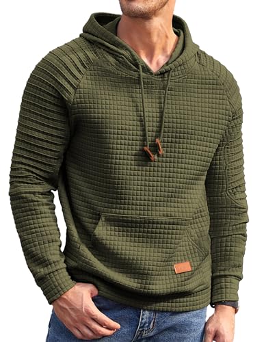 COOFANDY Hoodie Herren Langarm Kapuzen Pullover mit Kordelzug Kängurutasche vorne Hoody Sweatshirt Armeegrün M von COOFANDY