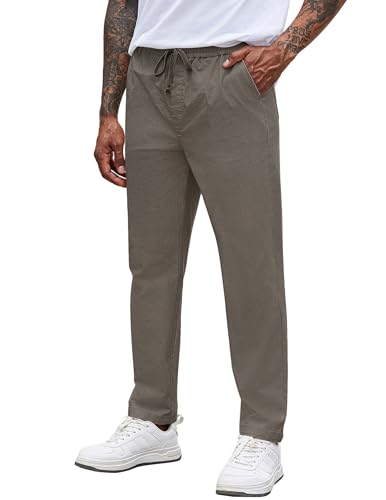 COOFANDY Hose Herren Chino Hose Schlupfhose Baumwolle Stoffhose Kordelzug Herrenhosen mit Gummibund Sommerhose Lange Dünne Hosen Chino Männer Dunkelgrau 2XL von COOFANDY