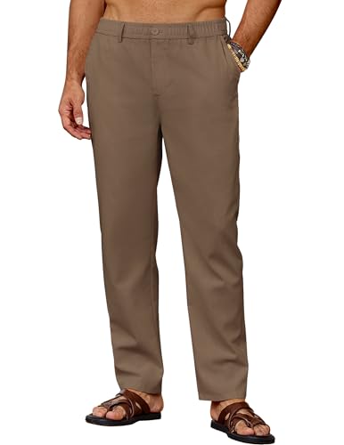 COOFANDY Hose Herren Lang Leinenhose Baumwolle Leicht Sommerhose Casual Strandhose Freizeithose Schlupfhosen Dünne Hosen Männer Hose Lang Arbeitshosen Herrenhose Braun XL von COOFANDY