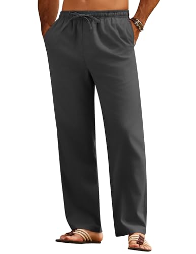 COOFANDY Leinenhose Herren Lange Sommerhose Leicht Schlupfhose Lockere Hose Leinen Männer Strandhose mit Gummizug Loose Freizeithose Dünne Stoffhose Yogahose Linen Pants Dunkelgrau XXL COOFANDY Leinenhose Herren Lange Sommerhose Leicht Schlupfhose Lockere Hose Leinen Männer Strandhose mit Gummizug Loose Freizeithose Dünne Stoffhose Yogahose Linen Pants Dunkelgrau XXL von COOFANDY