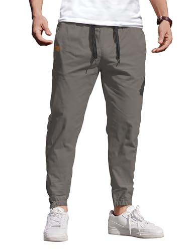 COOFANDY Hosen Herren Cargohose Herren Elastischer Bund Jogginghose mit Gummizug Schlupfhose Freizeithose Sweatpants Herren mit Taschen Dunkelgrau M von COOFANDY