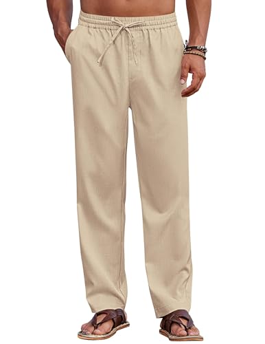 COOFANDY Hosen Herren Sommerhose Mit Gummizug Freizeithose Lang Für Männer Sommer Stoffhose Einfarbig Strandhose Baggy Bottoms Regular Fit Khaki XXL COOFANDY Hosen Herren Sommerhose Mit Gummizug Freizeithose Lang Für Männer Sommer Stoffhose Einfarbig Strandhose Baggy Bottoms Regular Fit Khaki XXL von COOFANDY