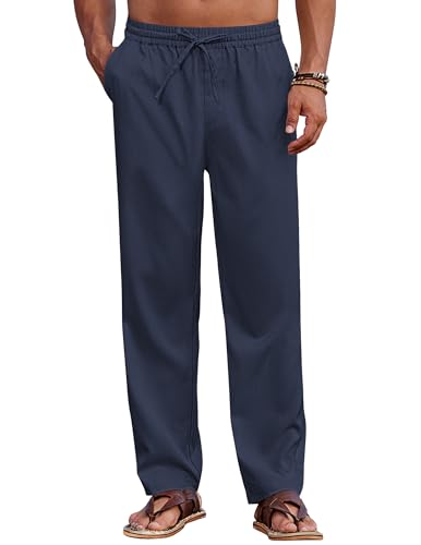 COOFANDY Hosen Herren Mit Gummibund leichte Sommerhose Lang Freizeithose Basic Herrenhosen Regular Fit Strandhose Baggy Stoffhose Marineblau M von COOFANDY