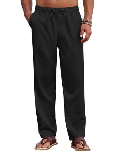 COOFANDY Hosen Herren Sommerhose mit Gummizug Freizeithose Lang Für Männer Einfarbig Stoffhose Baggy Herrenhosen Regular Fit Schwarz XXL von COOFANDY