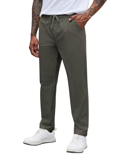 COOFANDY Hosen Herren Chino Hose Schlupfhose mit Gummibund Einfarbig Stoffhose Freizeithosen Herrenhose Lange Elastische Taille Sommerhose Lange Dünne Hosen Armeegrün M von COOFANDY