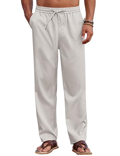COOFANDY Hosen Herren Sommerhose Mit Gummizug Strandhose Lang Für Männer Sommer Freizeithose Einfarbig Stoffhose Baggy Bottoms Regular Fit Hellgrau 3XL von COOFANDY
