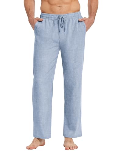 COOFANDY Herren Hosen Leinenhose Leichte Sommerhose Schlupfhose mit Gummibund Freizeithose mit Tunnelzug Strandhose Stoffhose Herrenhosen Sommer Dünne Hose Lang Navy Blau L von COOFANDY