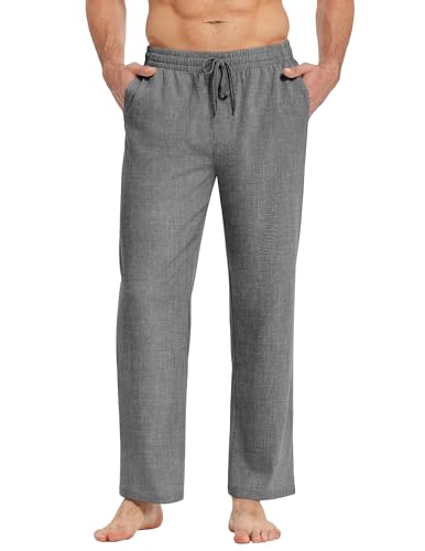 COOFANDY Herren Hosen mit Gummizug Leicht Sommerhose Lang Leinenhose Schlupfhose Freizeithose Strandhosen Stoffhose mit Kordelzug Herrenhose Seniorenhose mit Taschen Dunkelgrau S von COOFANDY