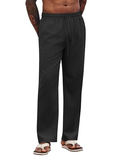 COOFANDY Hose Herren Lang Leichte Sommerhose Schlupfhose Freizeithose Seniorenhosen Strandhose Stoffhose Dünne Hose mit Gummizug Herrenhosen Schwarz M von COOFANDY