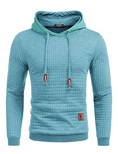 COOFANDY Jacquard Pullover Hoodies Herren Kapuzenpullover Hipster Gym Langarm Kordelzug Karierten L Himmelblau von COOFANDY