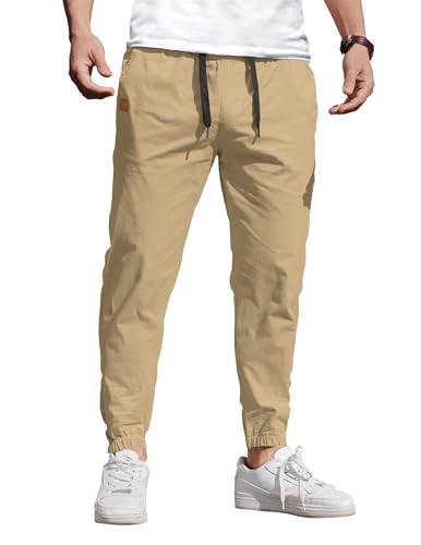 COOFANDY Jogginghose Herren Cargo Hose Baggy Chino Hose Regular fit Stoffhose mit Taschen Herrenhose für Männer Freizeithose Khaki 3XL von COOFANDY